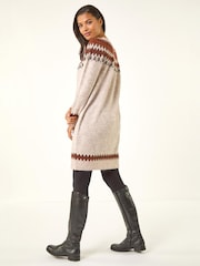 Roman Brown Soft Knit Fairisle Jumper Dress - Image 3 of 5