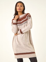 Roman Brown Soft Knit Fairisle Jumper Dress - Image 4 of 5