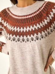 Roman Brown Soft Knit Fairisle Jumper Dress - Image 5 of 5