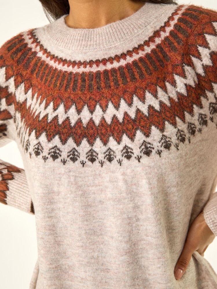 Roman Brown Soft Knit Fairisle Jumper Dress - Image 5 of 5