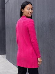 Roman Pink Longline Stretch Ribbed Cardigan - Image 2 of 4