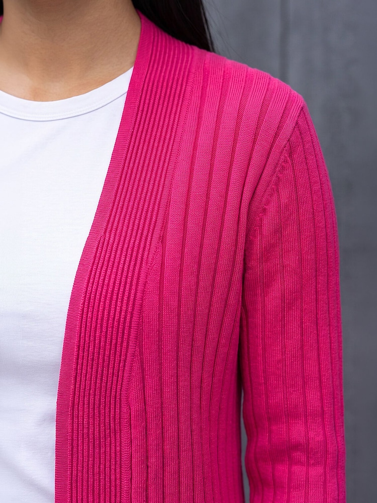 Roman Pink Longline Stretch Ribbed Cardigan - Image 4 of 4 Roman Pink Longline Stretch Ribbed Cardigan - Image 4 of 4