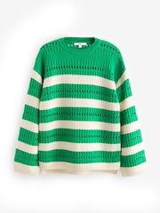Green and Ecru Cream Stitch Detail Stripe Long Sleeve Jumper - Image 7 of 8