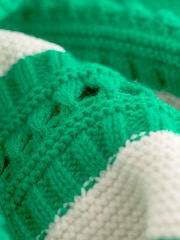 Green and Ecru Cream Stitch Detail Stripe Long Sleeve Jumper - Image 8 of 8