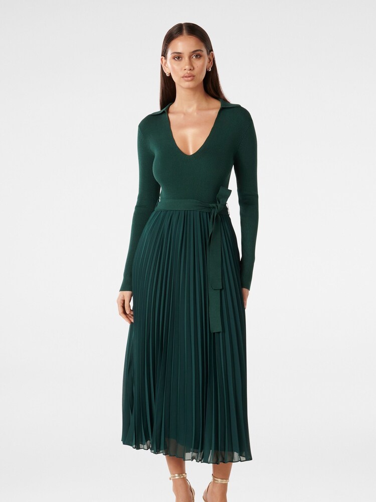 Forever New Green Posey Woven Mix Knit Dress - Image 1 of 4