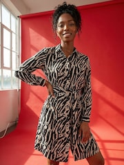 Roman Black Animal Print Tie Waist Shirt Dress - Image 1 of 6