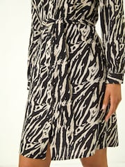 Roman Black Animal Print Tie Waist Shirt Dress - Image 5 of 6