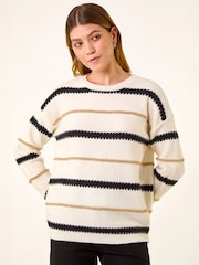 Roman Cream Multi Stripe Knit Jumper - Image 1 of 5