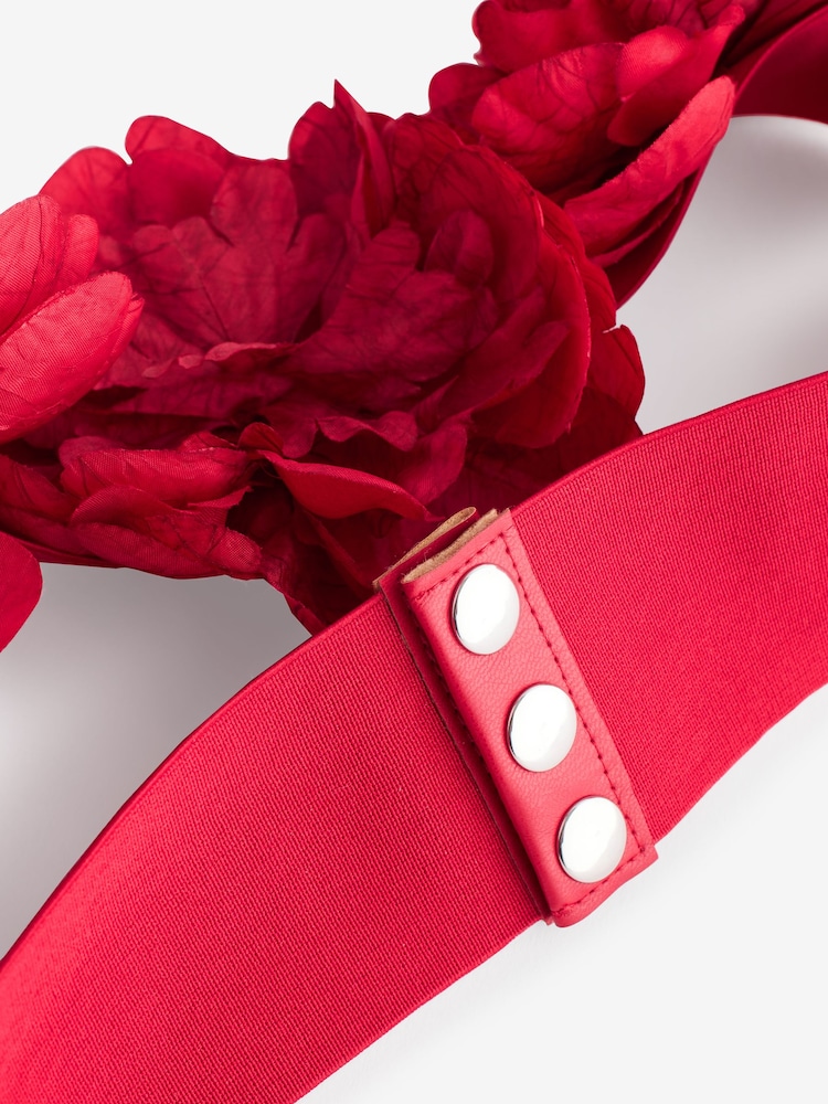 Red Corsage Flower Wide Belt - Image 6 of 6 Red Corsage Flower Wide Belt - Image 6 of 6