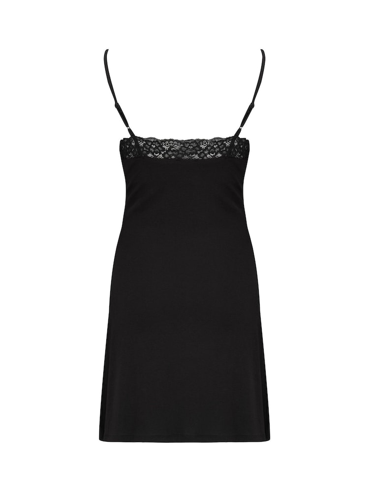Negro - Camisón con sujeción oculta de punto y encaje con abertura Sofa Loves de Pour Moi - Imagen 4 de 4
