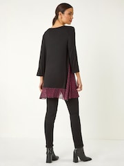 Roman Red Animal Print Contrast Mesh Hem Stretch Top - Image 3 of 5