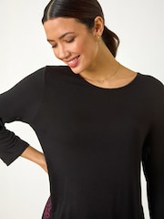 Roman Red Animal Print Contrast Mesh Hem Stretch Top - Image 4 of 5