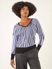 Roman Purple Shimmer Abstract Stripe Knit Jumper - Image 1 of 5
