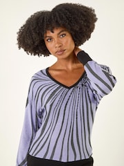 Roman Purple Shimmer Abstract Stripe Knit Jumper - Image 2 of 5
