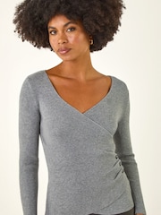 Roman Grey Wrap Button Detail Knit Jumper - Image 1 of 5