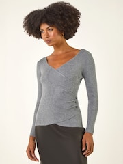 Roman Grey Wrap Button Detail Knit Jumper - Image 4 of 5