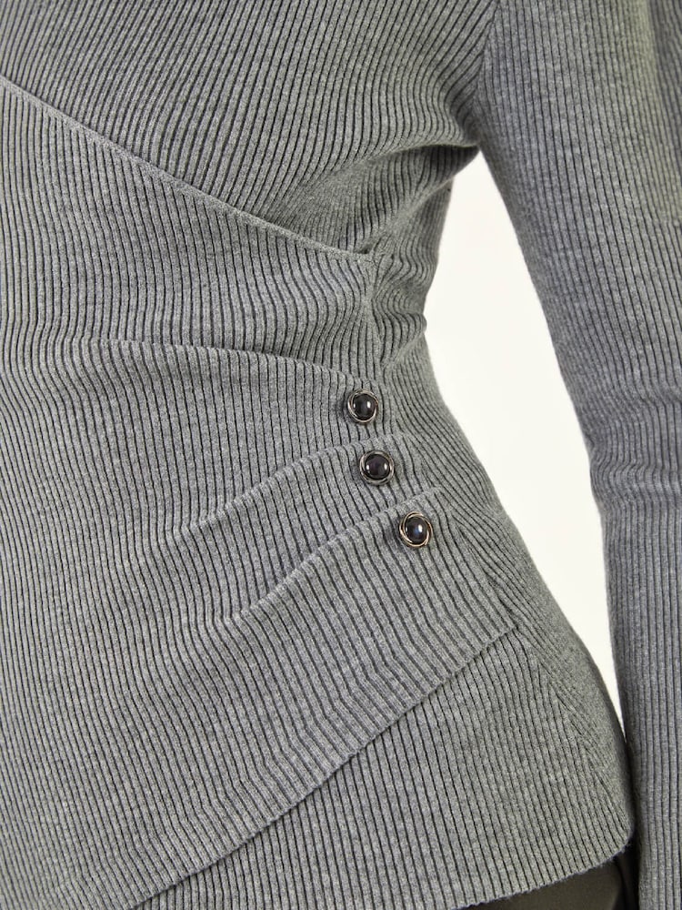 Roman Grey Wrap Button Detail Knit Jumper - Image 5 of 5