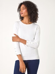 Roman White Diamante Button Scallop Edge Jumper - Image 1 of 5