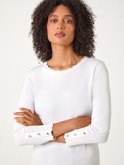 Roman White Diamante Button Scallop Edge Jumper - Image 4 of 5
