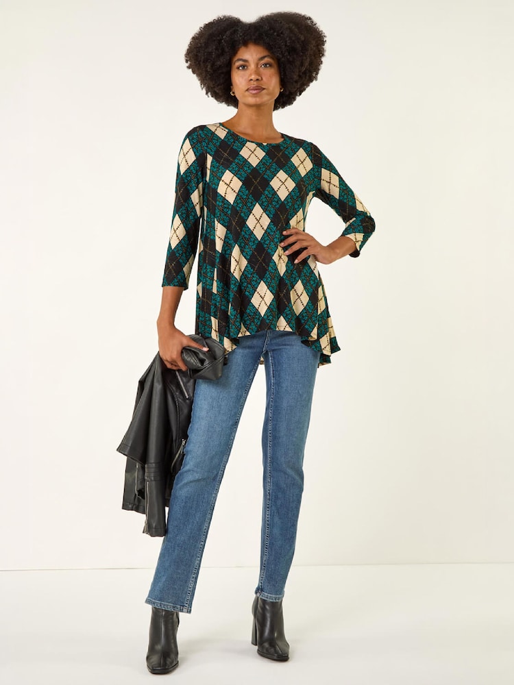 Roman Blue Jacquard Print Tunic Top - Image 2 of 5 Roman Blue Jacquard Print Tunic Top - Image 2 of 5