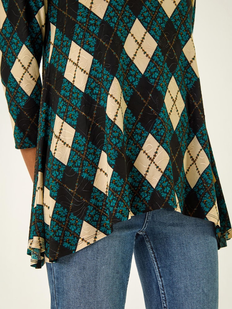 Roman Blue Jacquard Print Tunic Top - Image 5 of 5 Roman Blue Jacquard Print Tunic Top - Image 5 of 5