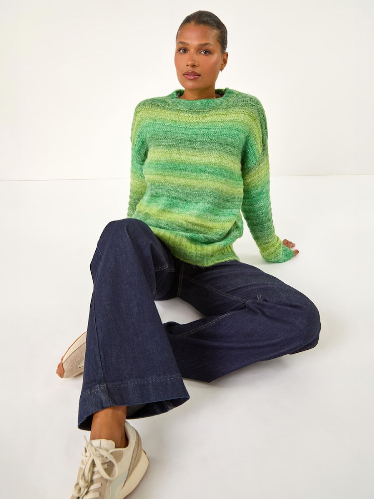 Roman Green Spacedye Stripe Crew Neck Jumper - Image 2 of 5