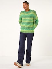 Roman Green Spacedye Stripe Crew Neck Jumper - Image 3 of 5