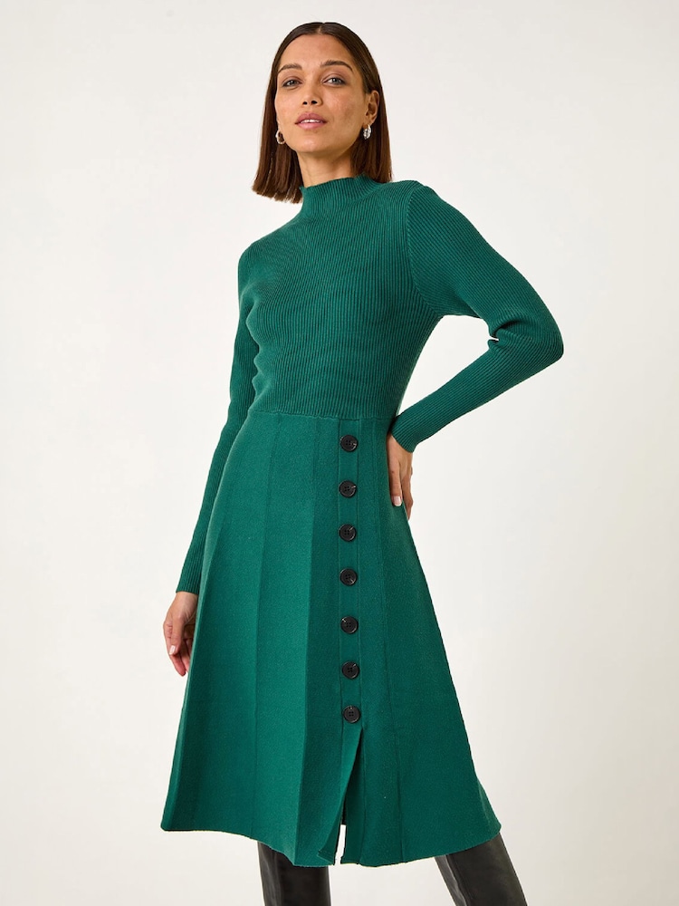 Roman Button Detail Knitted Dress - Image 2 de 5 Roman Button Detail Knitted Dress - Image 2 de 5