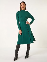 Roman Button Detail Knitted Dress - Image 4 de 5