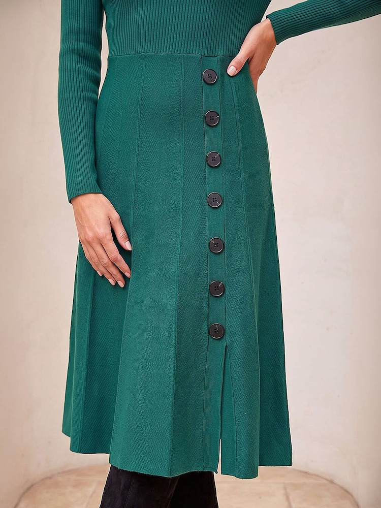 Roman Green Button Detail Knitted Dress - Image 4 of 4 Roman Green Button Detail Knitted Dress - Image 4 of 4