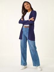 Roman Blue Longline Stretch Ribbed Cardigan - Image 2 of 5