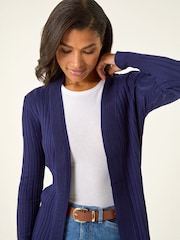 Roman Blue Longline Stretch Ribbed Cardigan - Image 4 of 5