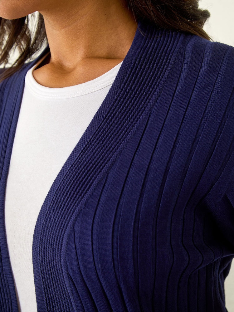 Roman Blue Longline Stretch Ribbed Cardigan - Image 5 of 5