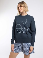 Weird Fish Blue Lauro Embroidered Crew Knit Jumper - Image 1 of 7