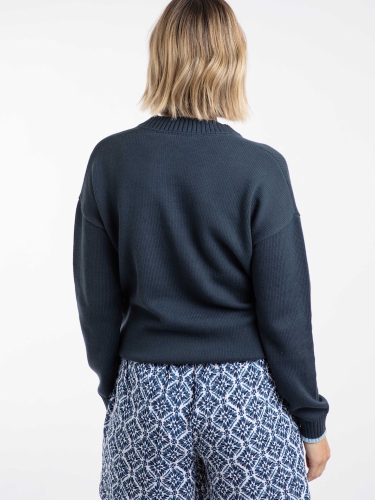 Weird Fish Blue Lauro Embroidered Crew Knit Jumper - Image 2 of 7