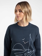 Weird Fish Blue Lauro Embroidered Crew Knit Jumper - Image 4 of 7