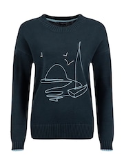 Weird Fish Blue Lauro Embroidered Crew Knit Jumper - Image 6 of 7