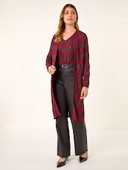 Roman Red Shimmer Stitch Longline Knit Cardigan - Image 2 of 5