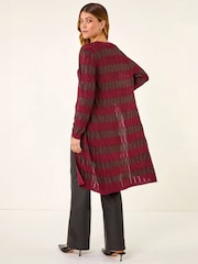 Roman Red Shimmer Stitch Longline Knit Cardigan - Image 3 of 5