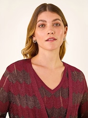 Roman Red Shimmer Stitch Longline Knit Cardigan - Image 4 of 5