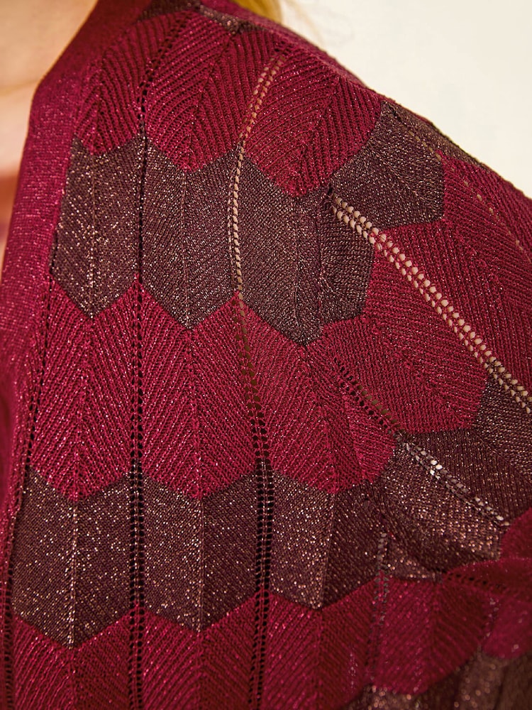 Roman Red Shimmer Stitch Longline Knit Cardigan - Image 5 of 5