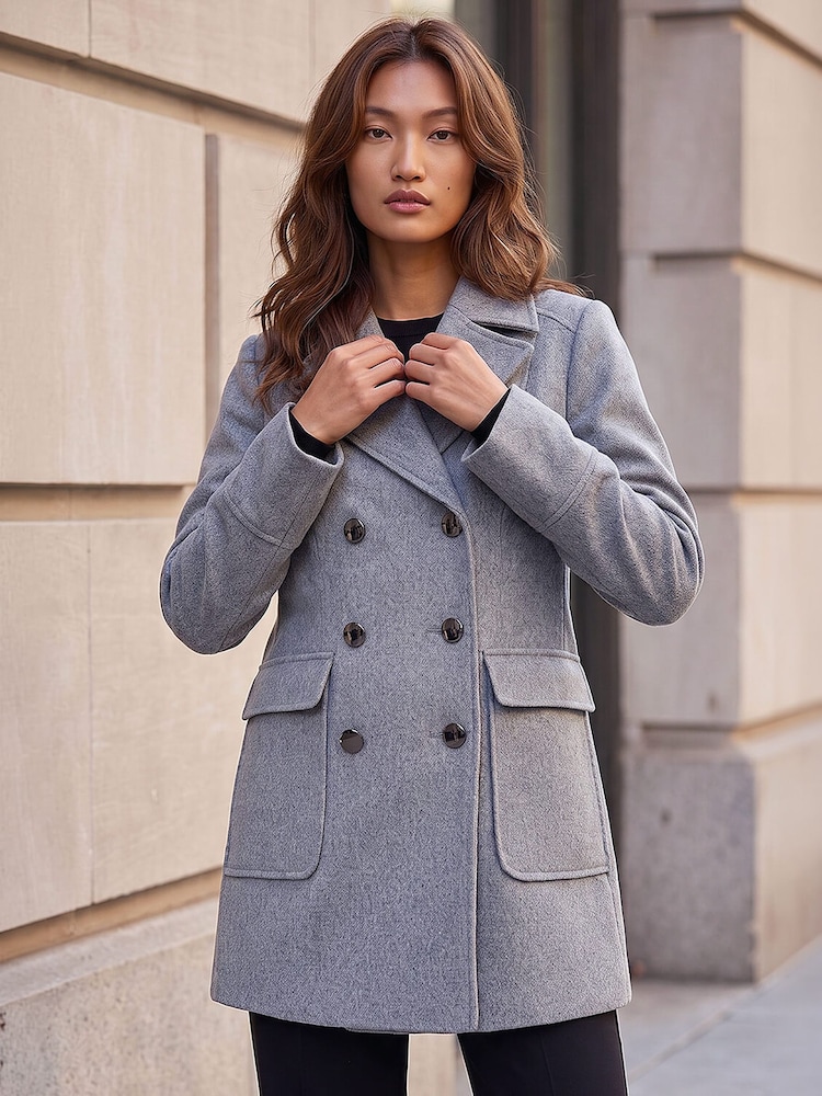 Roman Grey Double Breasted Longline Coat - Image 1 of 4 Roman Grey Double Breasted Longline Coat - Image 1 of 4