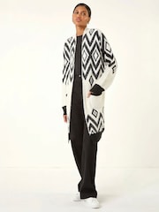 Roman Black Argyle Longline Knit Cardigan - Image 1 of 5