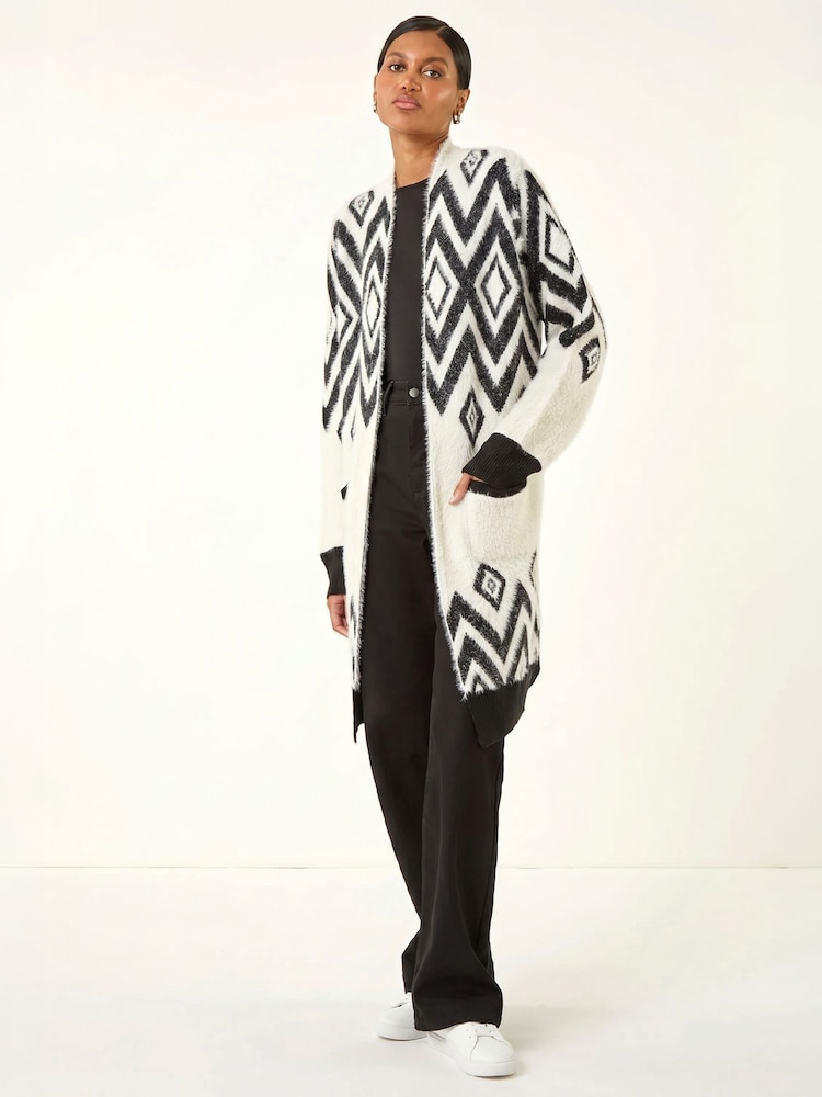 Roman Black Argyle Longline Knit Cardigan - Image 1 of 5