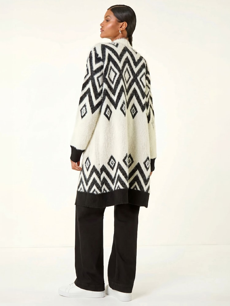Roman Black Argyle Longline Knit Cardigan - Image 2 of 5