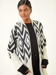 Roman Black Argyle Longline Knit Cardigan - Image 3 of 5