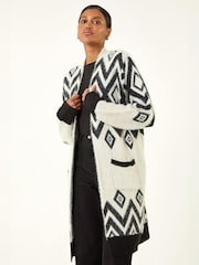 Roman Black Argyle Longline Knit Cardigan - Image 4 of 5