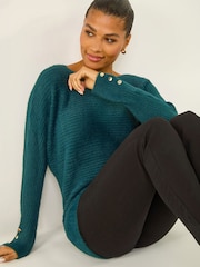 Roman Green Button Sleeve Fluffy Jumper - Image 1 of 5