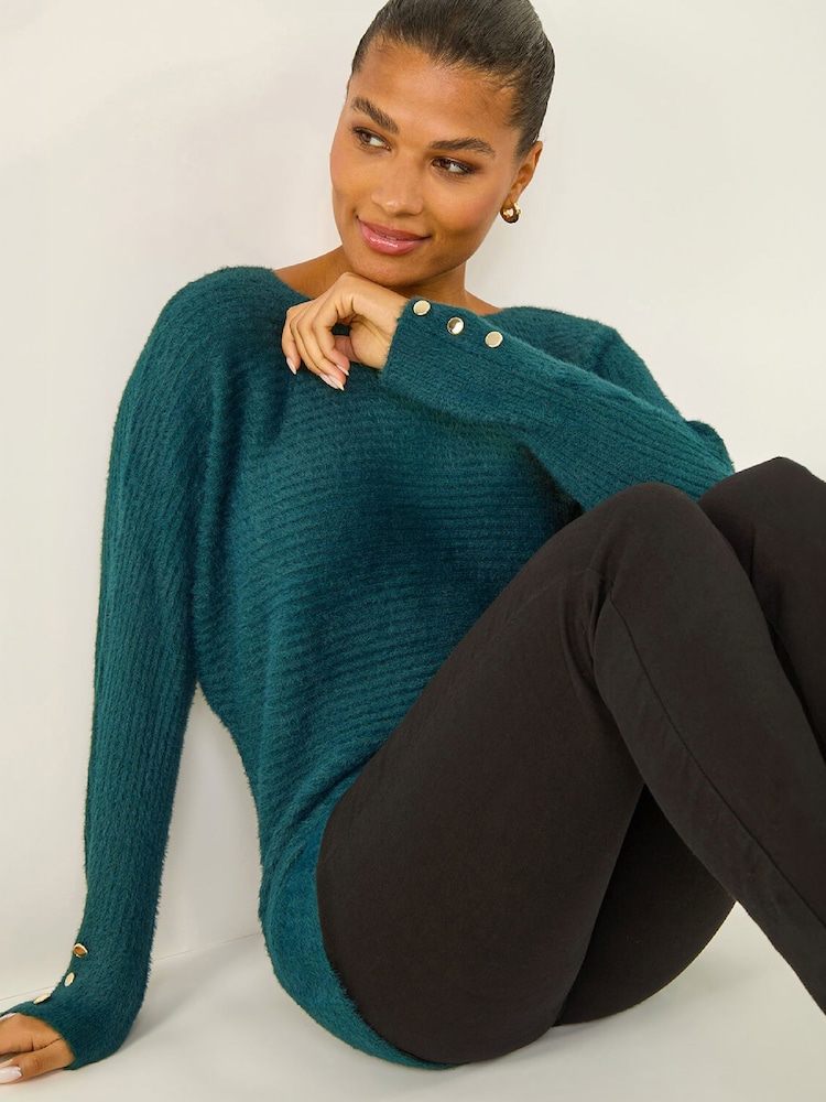 Roman Green Button Sleeve Fluffy Jumper - Image 1 of 5