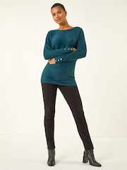 Roman Green Button Sleeve Fluffy Jumper - Image 2 of 5